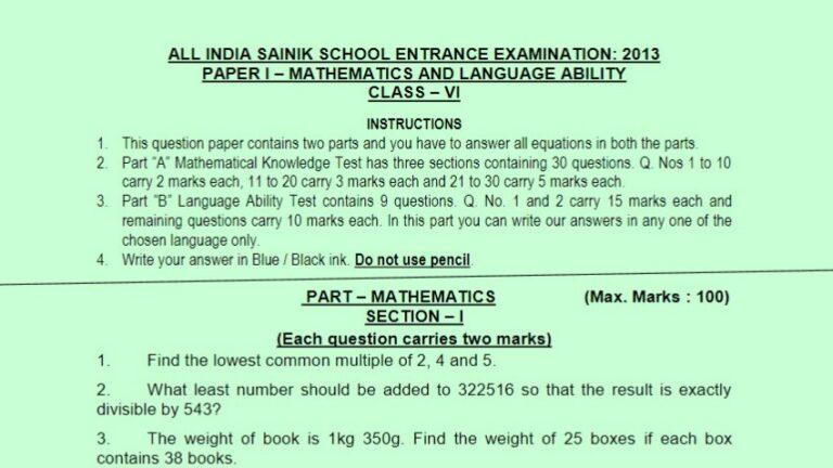 Class 6 Sainik School 2013 Previous Year Paper